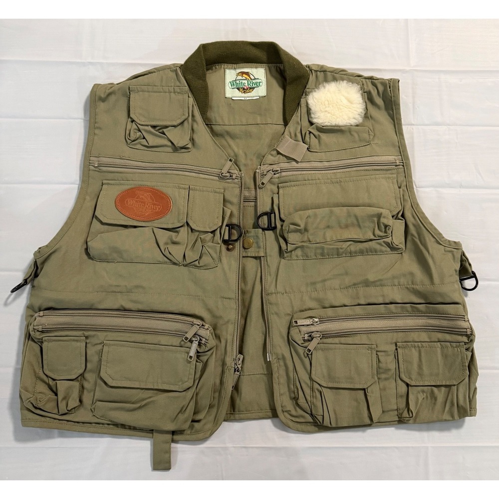 fishing vest white river fly shop size medium olive
